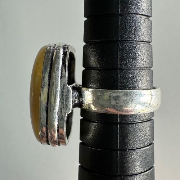 NEW Agate Square / Princess Ring 925 Silver Overlay Cream Brown Triangle Size 5 - Picture 6 of 13